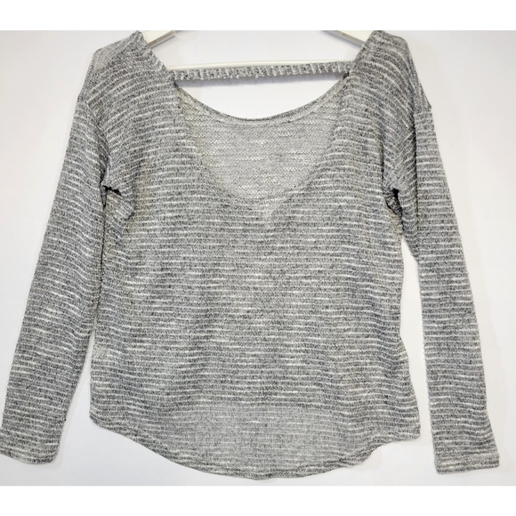 Aeropostale Sweater Womens Medium Gray White Open Back Scoop Y2K Casual Everyday - Picture 10 of 11